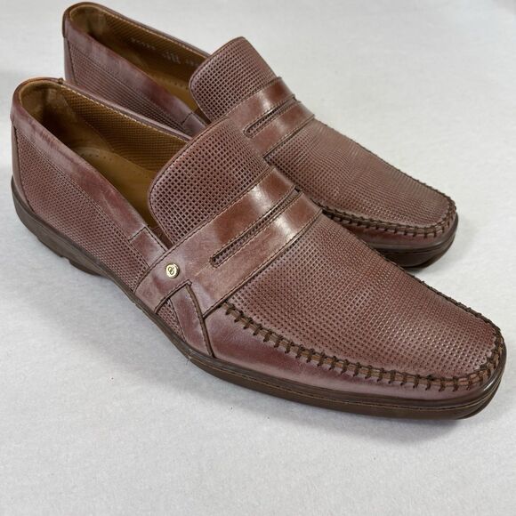 ALDO BRUE Penny Loafers Brown Perforated Italian Nabuk Leather Shoes main image 4